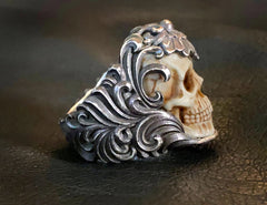 💀Vintage Polish Floral Armor Antler Skull Ring