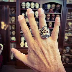 💀Vintage Polish Floral Armor Antler Skull Ring